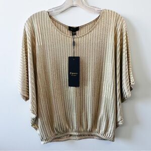 Espresso Gold Metallic Ribbed Blouse Relaxed Fit